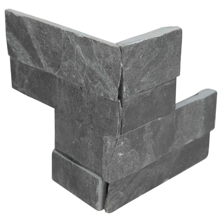 Premium Black Mini Splitface Ledger Corner 4.5 In.  X 9 In.  Natural Slate Wall Tile, 8PK